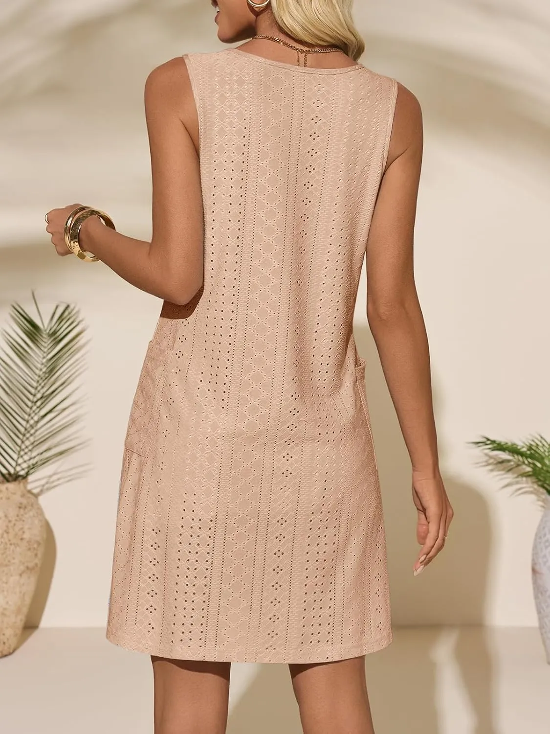 Imily Bela Womens Summer Dresses Casual Beach Tank Eyelet Sleeveless Sundresses 2025 Loose Swimsuit Coverup with Pockets