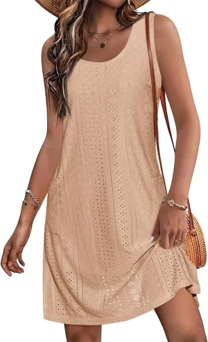 Imily Bela Womens Summer Dresses Casual Beach Tank Eyelet Sleeveless Sundresses 2025 Loose Swimsuit Coverup with Pockets