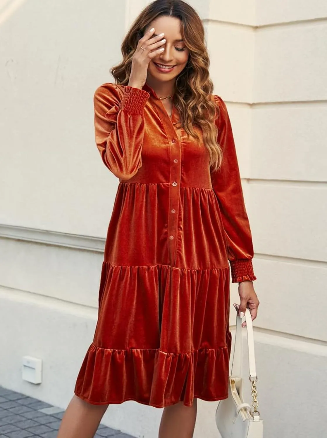 Kedera Women's Elegant Velvet Dress V Neck Tiered Babydoll Aline Flowy Formal Wedding Bridesmaid Dresses