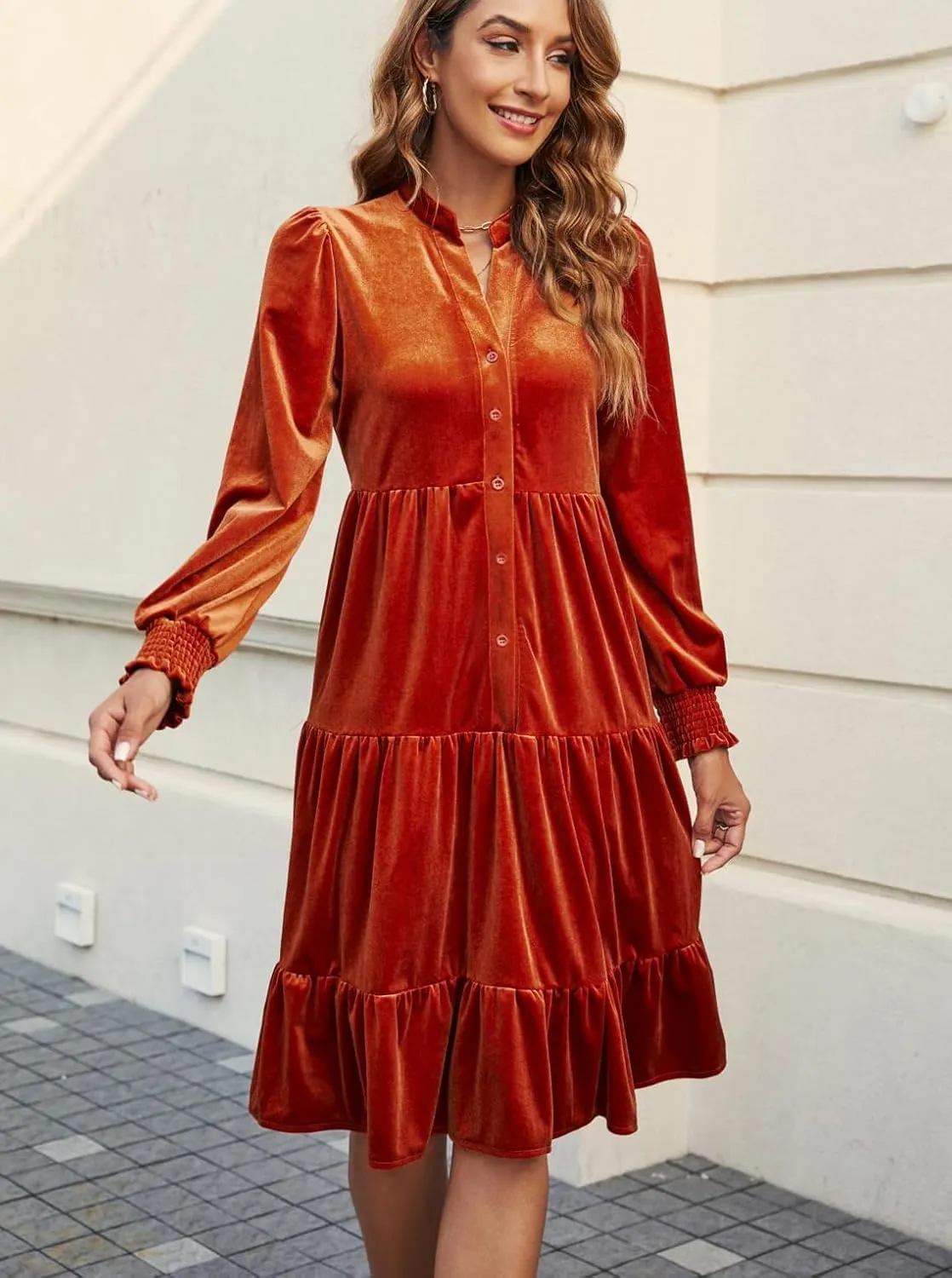 Kedera Women's Elegant Velvet Dress V Neck Tiered Babydoll Aline Flowy Formal Wedding Bridesmaid Dresses