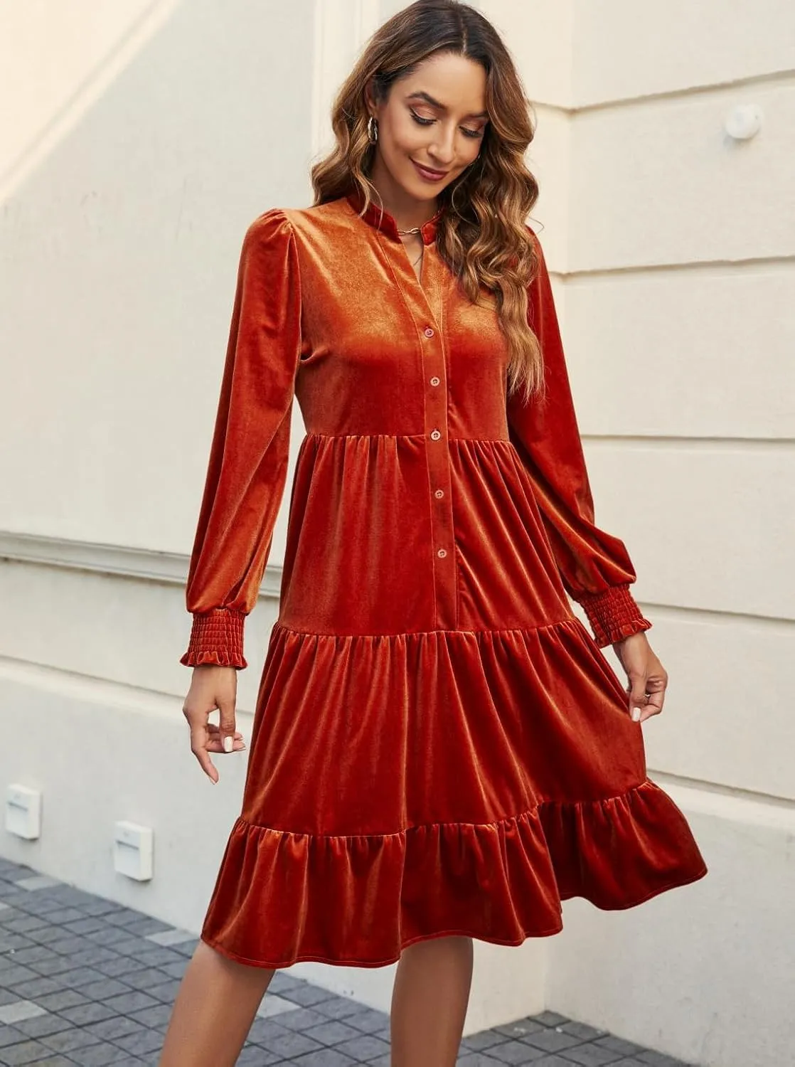 Kedera Women's Elegant Velvet Dress V Neck Tiered Babydoll Aline Flowy Formal Wedding Bridesmaid Dresses
