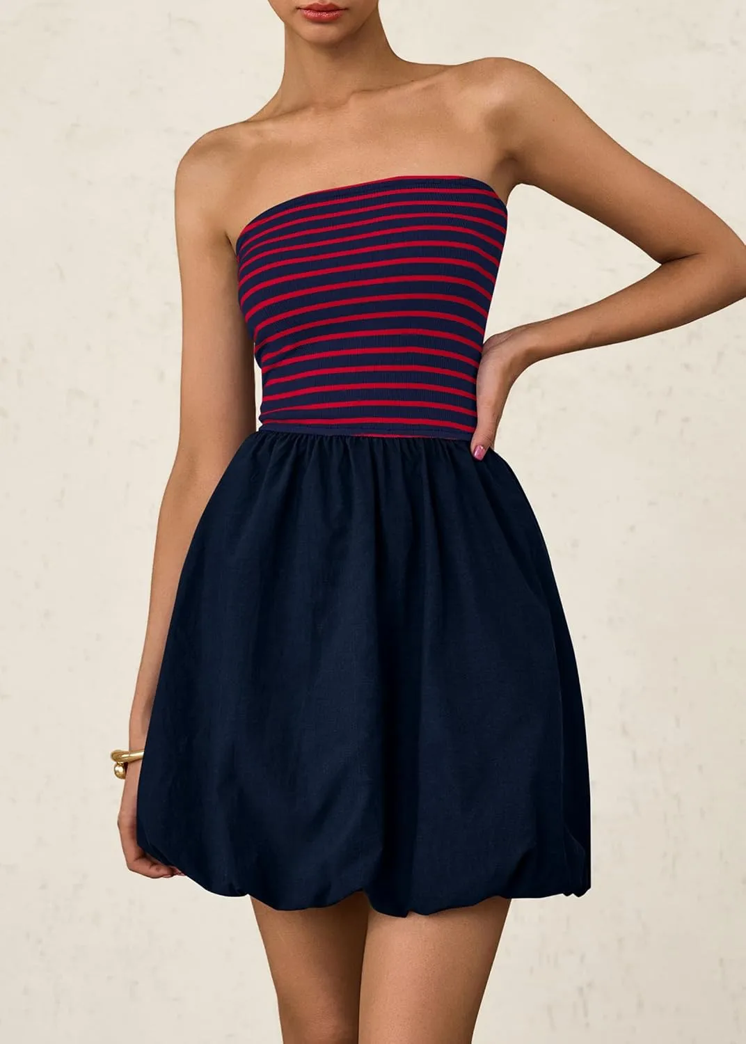 KIRUNDO Strapless Dress for Women Bubble Hem Summer Sexy Tube Top 2025 A Line Patchwork Mini Beach Vacation Sundress
