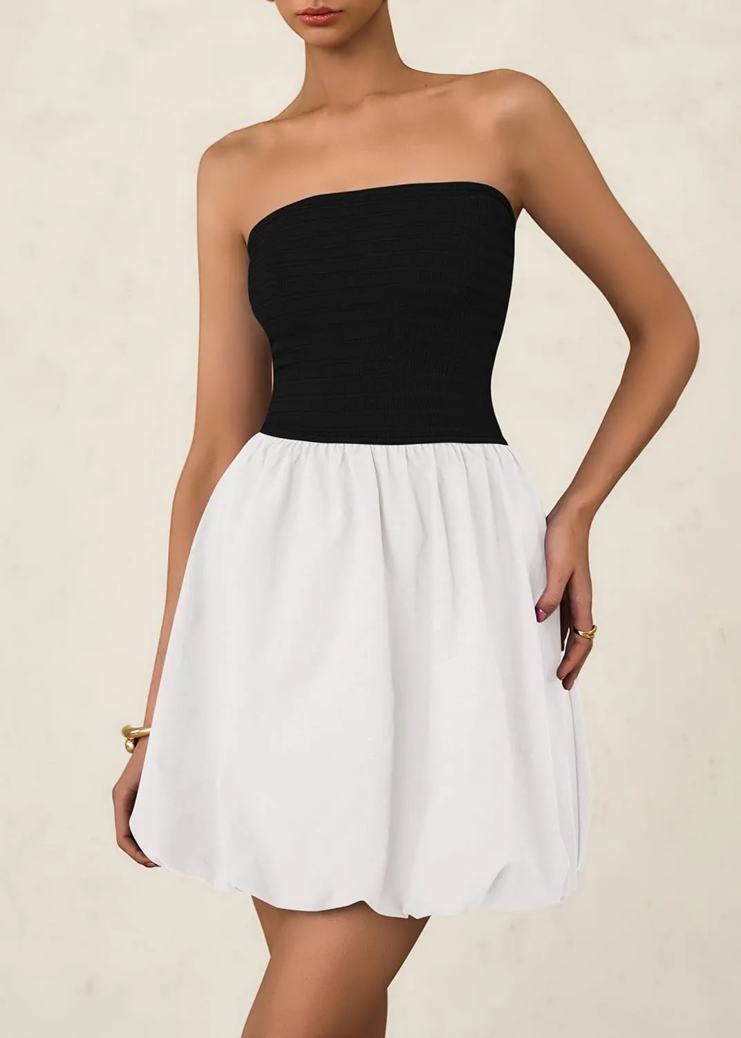 KIRUNDO Strapless Dress for Women Bubble Hem Summer Sexy Tube Top 2025 A Line Patchwork Mini Beach Vacation Sundress