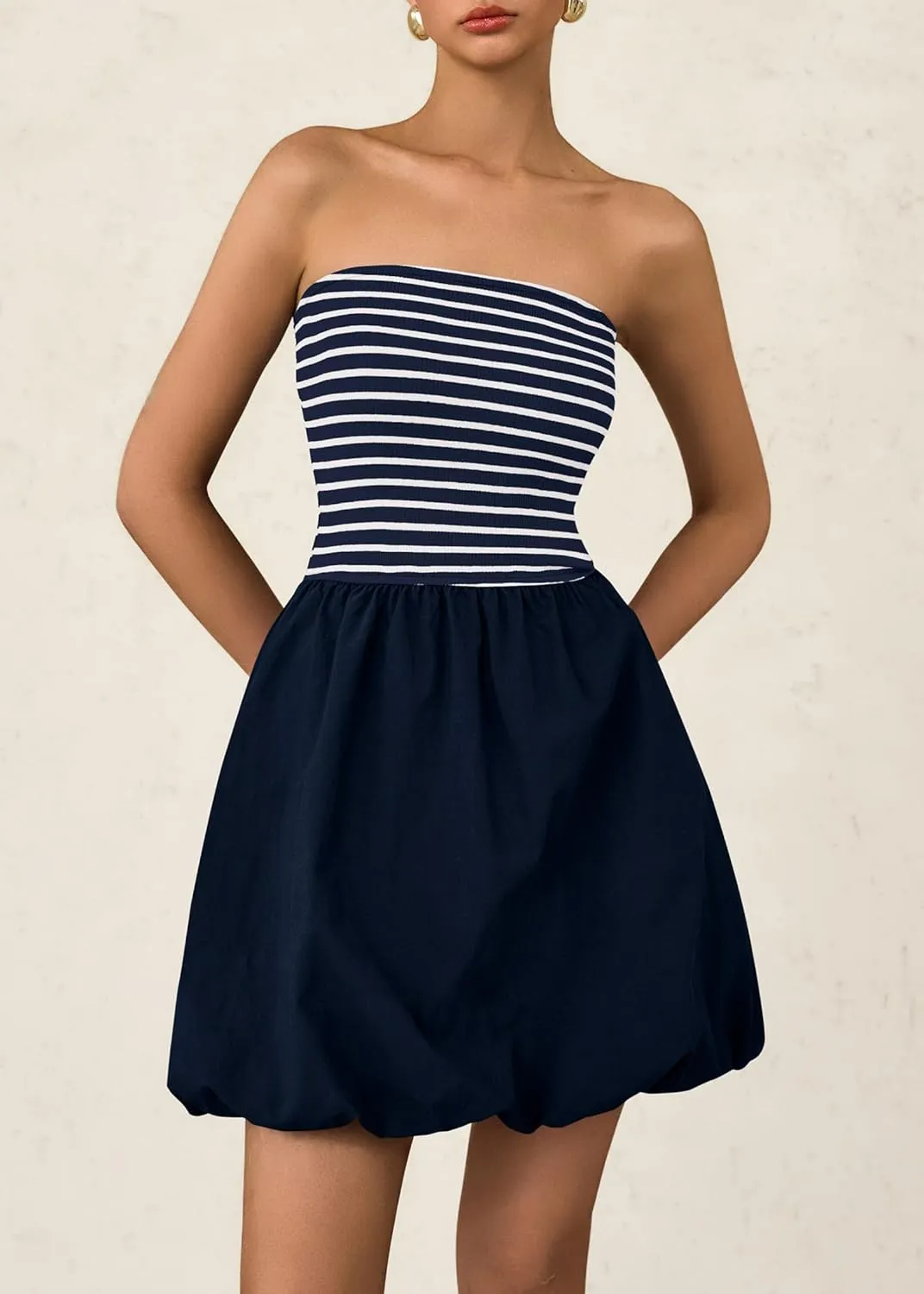 KIRUNDO Strapless Dress for Women Bubble Hem Summer Sexy Tube Top 2025 A Line Patchwork Mini Beach Vacation Sundress
