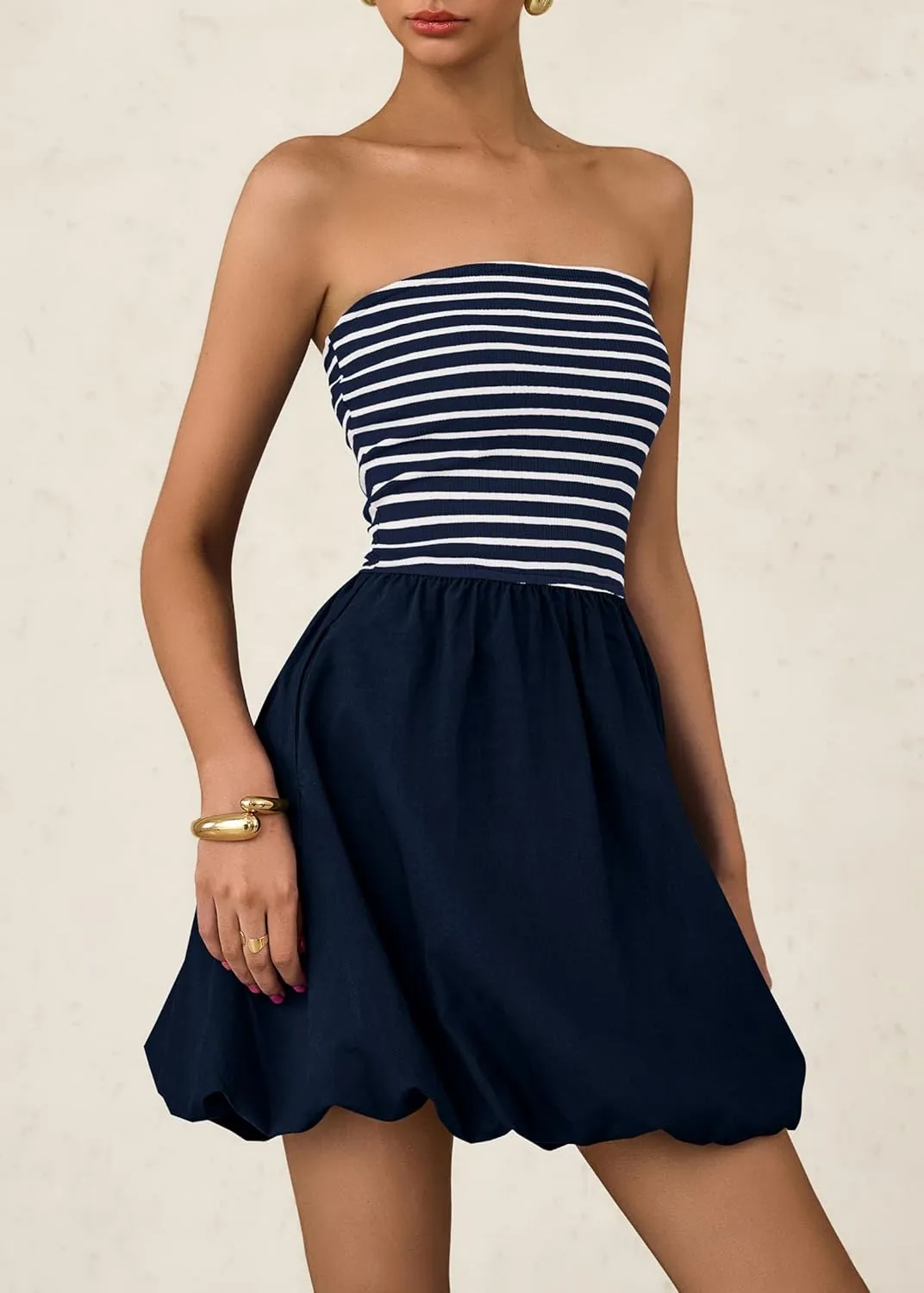 KIRUNDO Strapless Dress for Women Bubble Hem Summer Sexy Tube Top 2025 A Line Patchwork Mini Beach Vacation Sundress