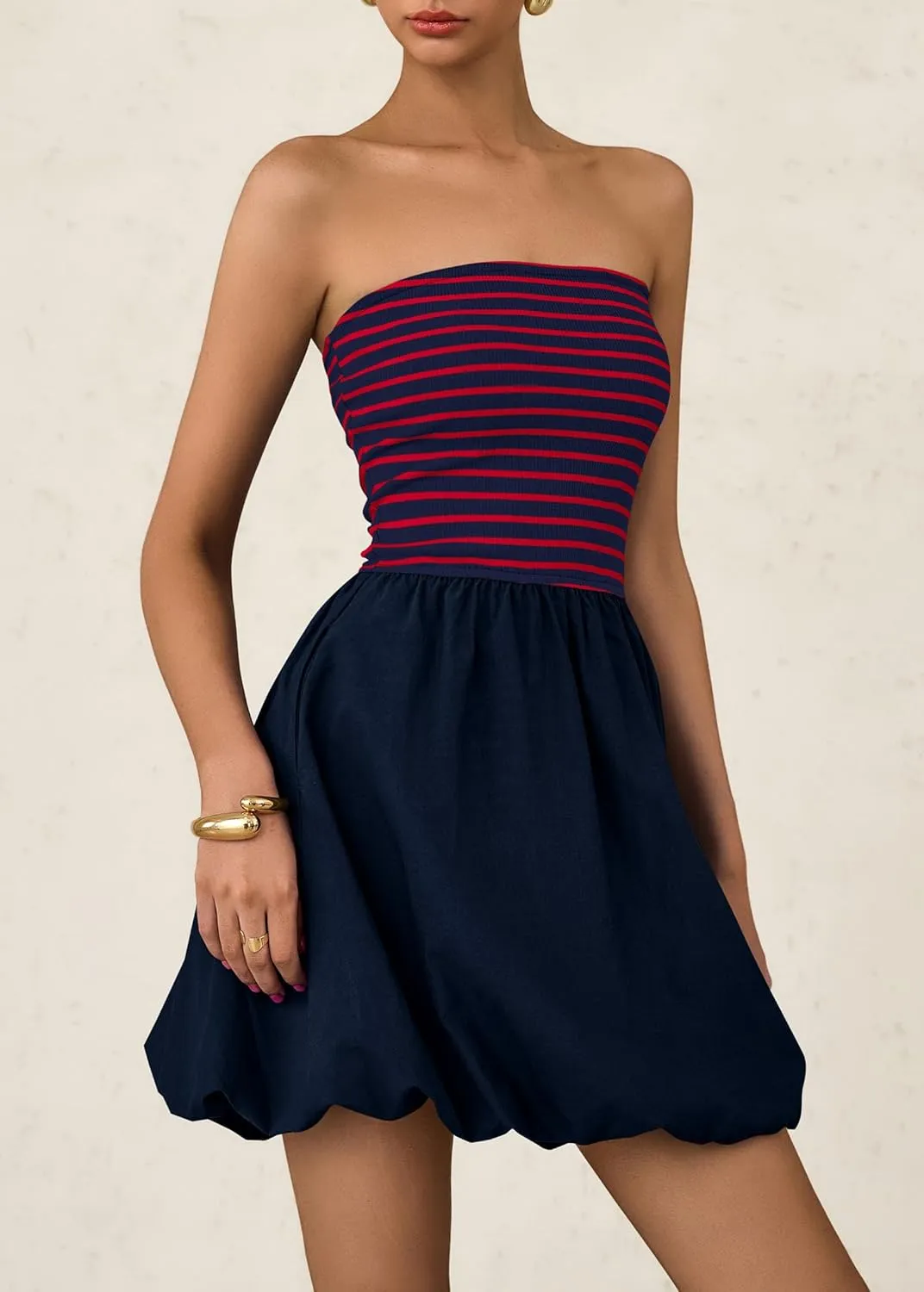 KIRUNDO Strapless Dress for Women Bubble Hem Summer Sexy Tube Top 2025 A Line Patchwork Mini Beach Vacation Sundress
