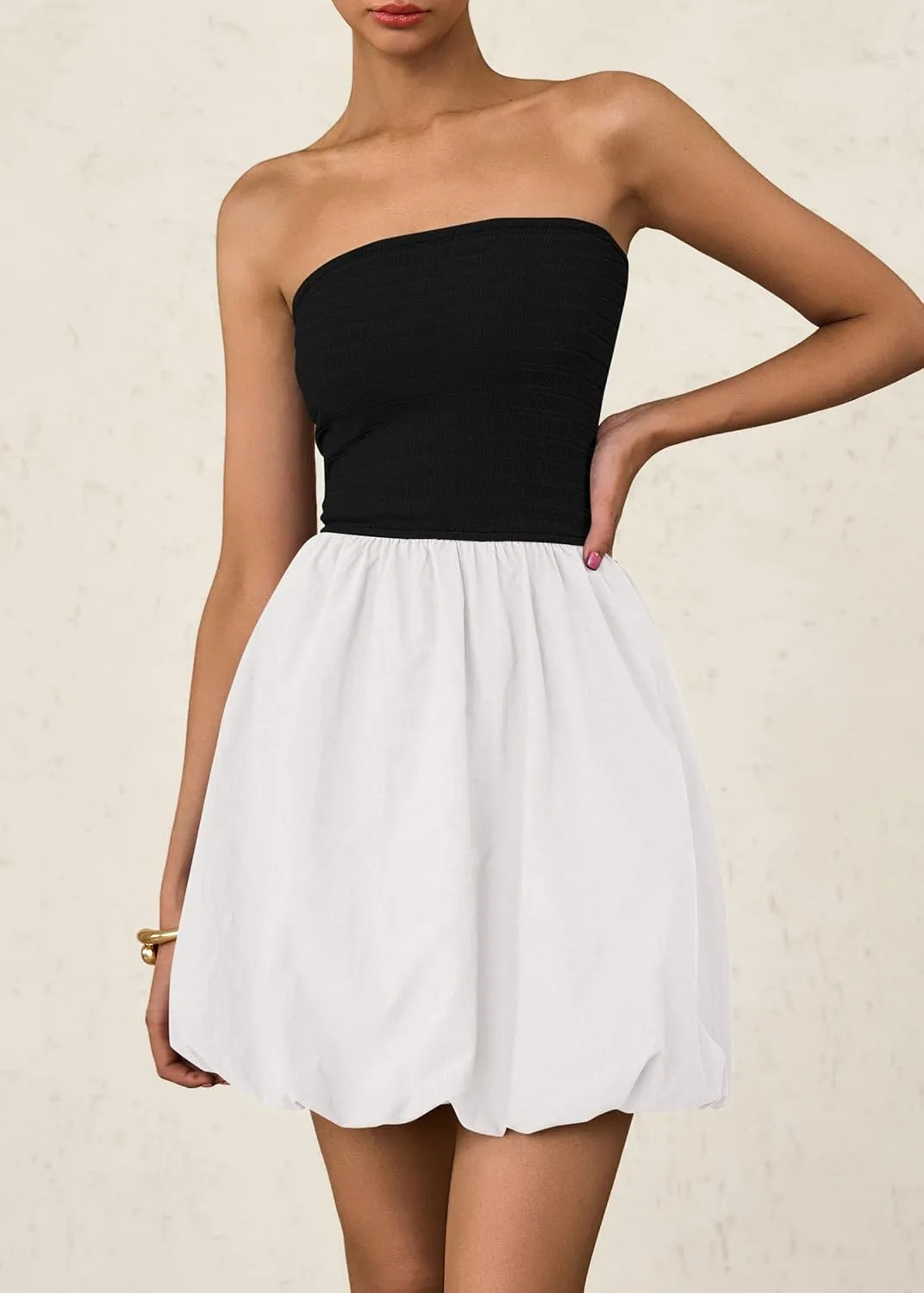 KIRUNDO Strapless Dress for Women Bubble Hem Summer Sexy Tube Top 2025 A Line Patchwork Mini Beach Vacation Sundress