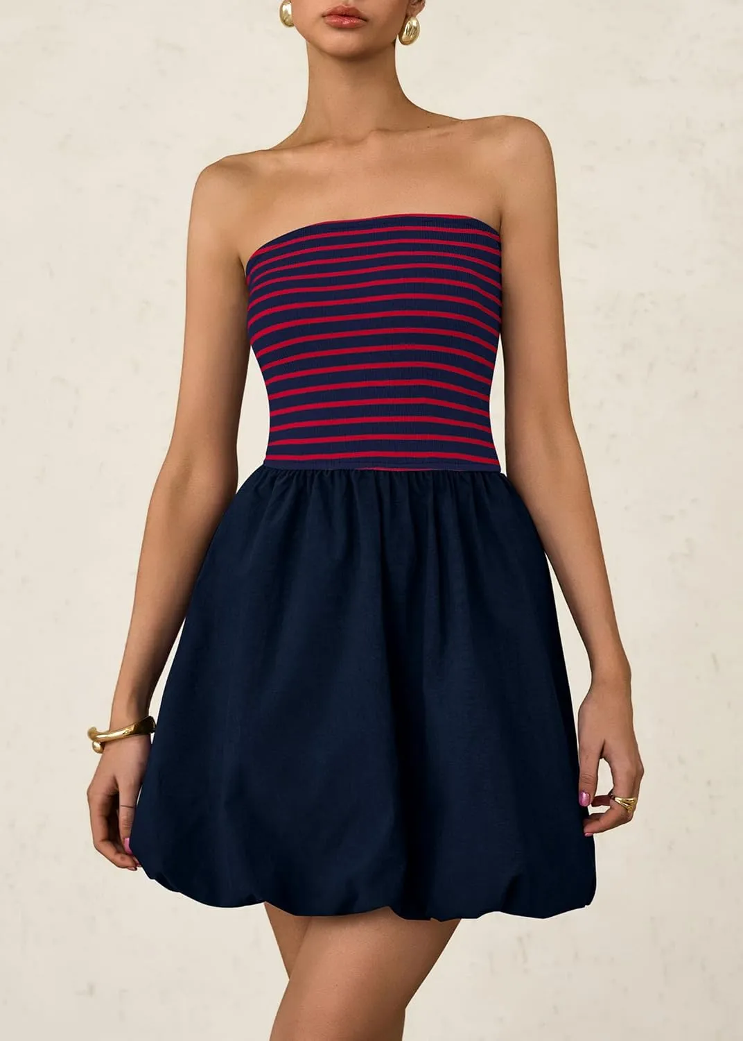 KIRUNDO Strapless Dress for Women Bubble Hem Summer Sexy Tube Top 2025 A Line Patchwork Mini Beach Vacation Sundress
