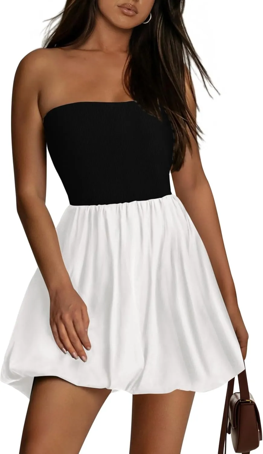 KIRUNDO Strapless Dress for Women Bubble Hem Summer Sexy Tube Top 2025 A Line Patchwork Mini Beach Vacation Sundress