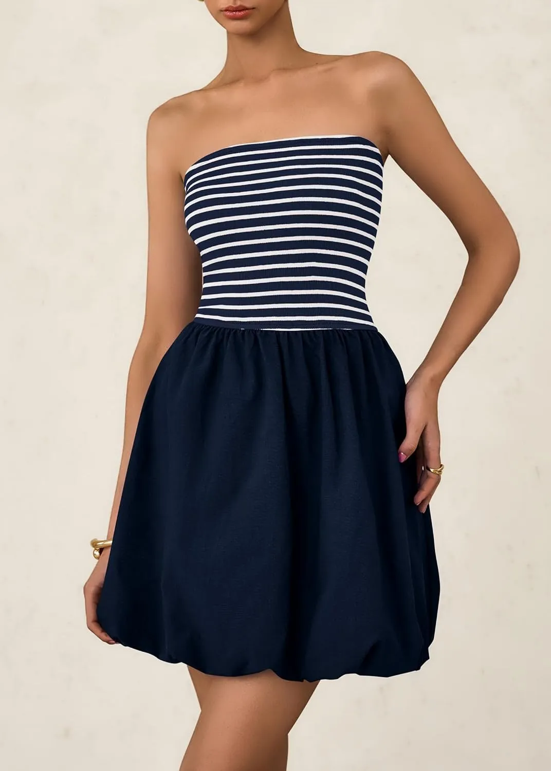 KIRUNDO Strapless Dress for Women Bubble Hem Summer Sexy Tube Top 2025 A Line Patchwork Mini Beach Vacation Sundress
