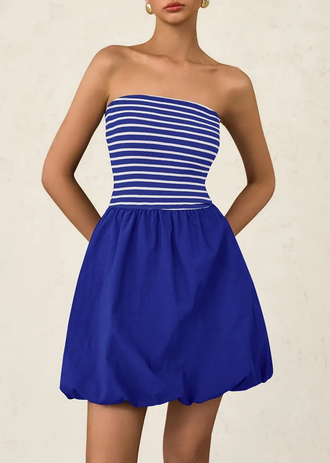 KIRUNDO Strapless Dress for Women Bubble Hem Summer Sexy Tube Top 2025 A Line Patchwork Mini Beach Vacation Sundress