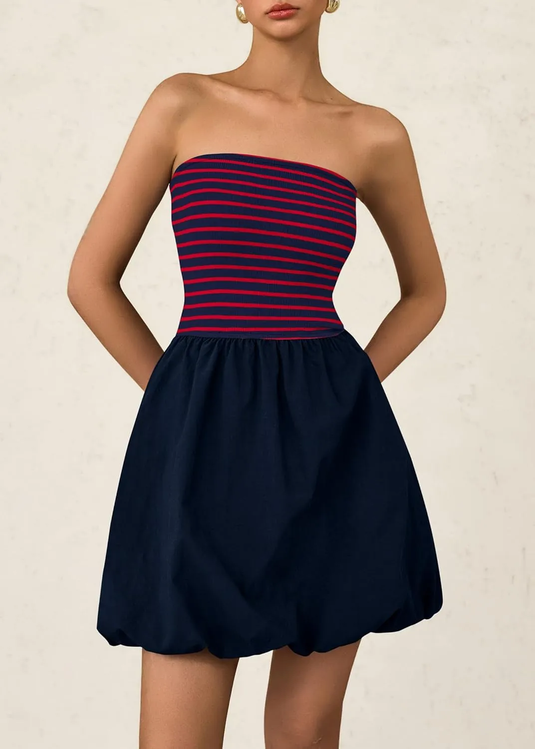 KIRUNDO Strapless Dress for Women Bubble Hem Summer Sexy Tube Top 2025 A Line Patchwork Mini Beach Vacation Sundress