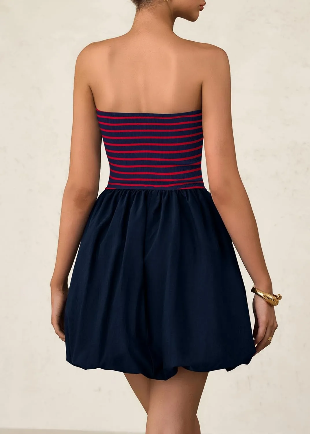 KIRUNDO Strapless Dress for Women Bubble Hem Summer Sexy Tube Top 2025 A Line Patchwork Mini Beach Vacation Sundress