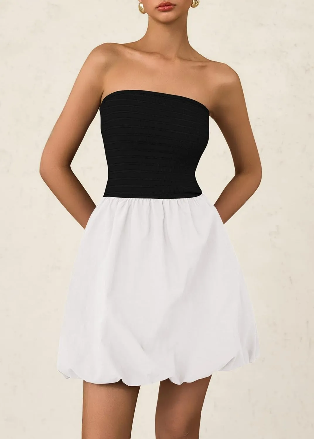 KIRUNDO Strapless Dress for Women Bubble Hem Summer Sexy Tube Top 2025 A Line Patchwork Mini Beach Vacation Sundress