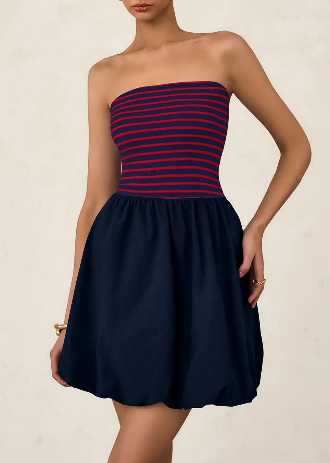 KIRUNDO Strapless Dress for Women Bubble Hem Summer Sexy Tube Top 2025 A Line Patchwork Mini Beach Vacation Sundress