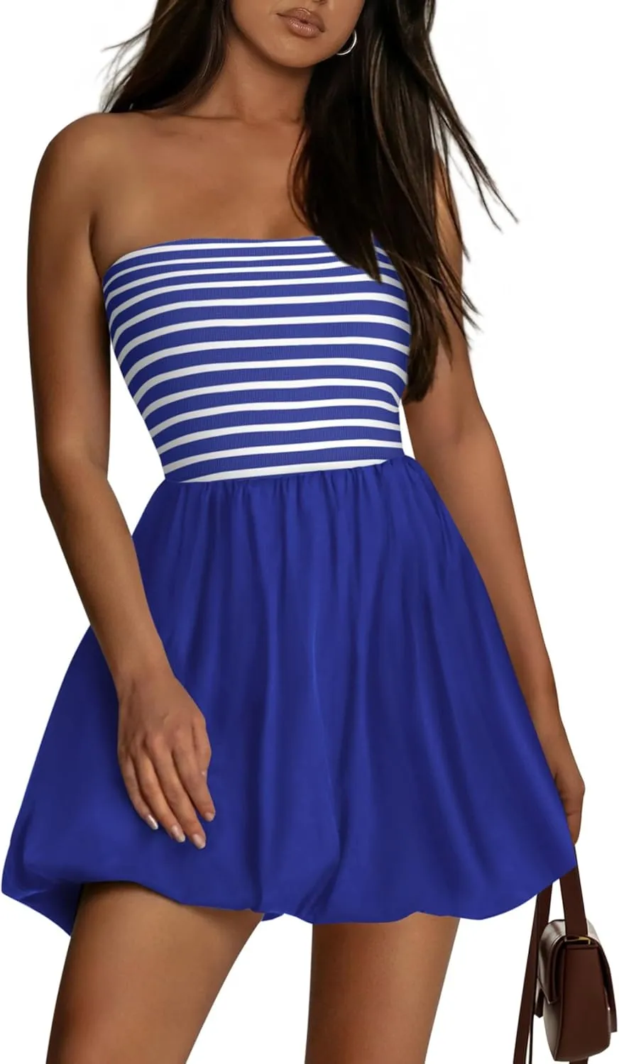 KIRUNDO Strapless Dress for Women Bubble Hem Summer Sexy Tube Top 2025 A Line Patchwork Mini Beach Vacation Sundress
