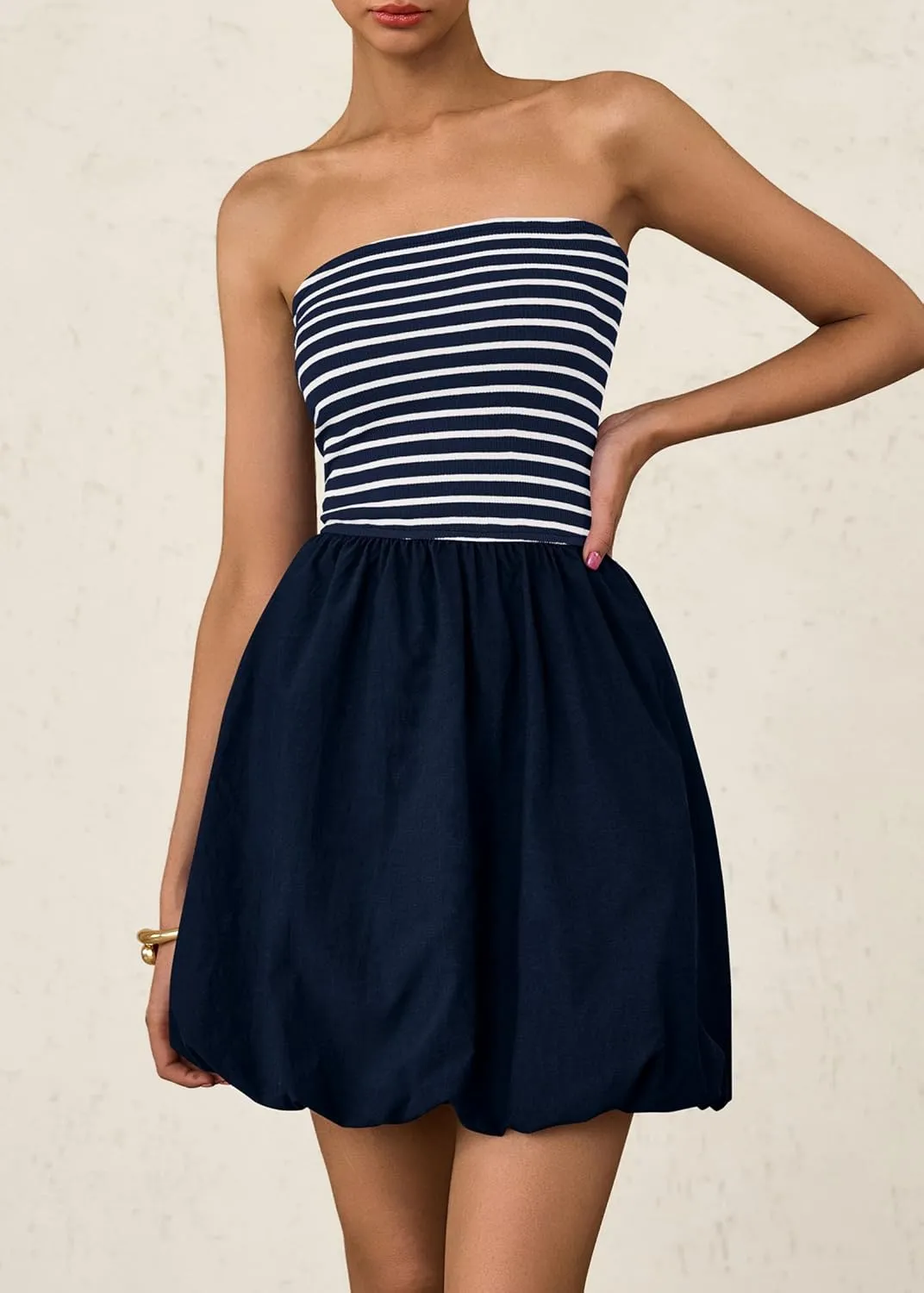 KIRUNDO Strapless Dress for Women Bubble Hem Summer Sexy Tube Top 2025 A Line Patchwork Mini Beach Vacation Sundress