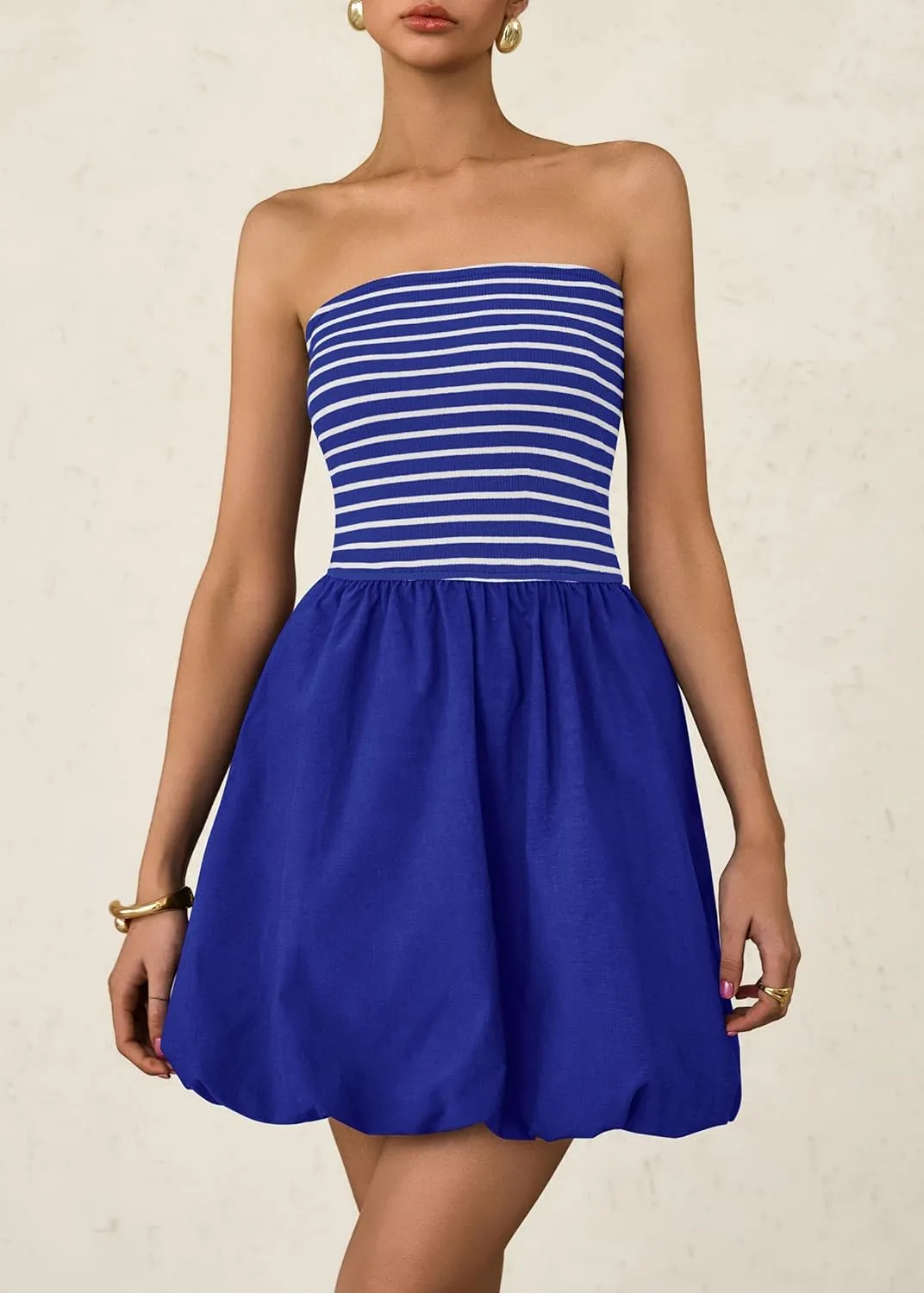KIRUNDO Strapless Dress for Women Bubble Hem Summer Sexy Tube Top 2025 A Line Patchwork Mini Beach Vacation Sundress