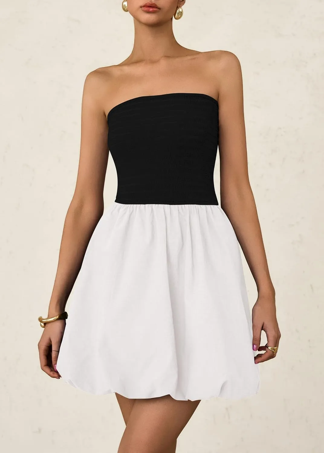 KIRUNDO Strapless Dress for Women Bubble Hem Summer Sexy Tube Top 2025 A Line Patchwork Mini Beach Vacation Sundress