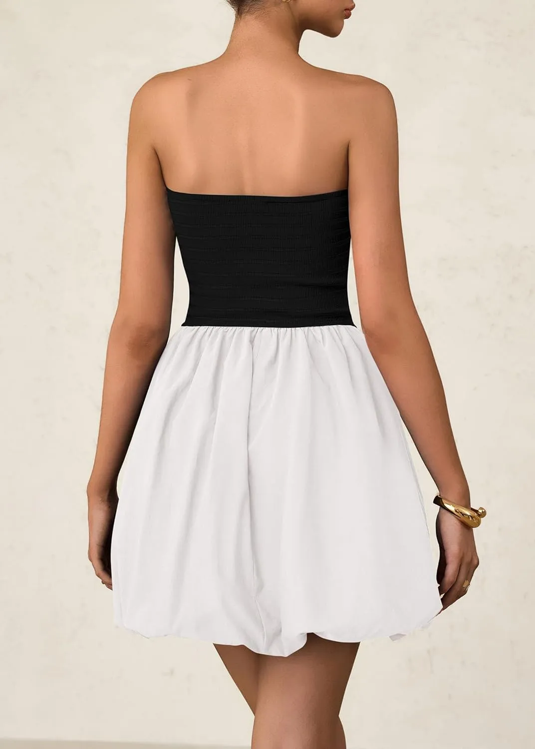 KIRUNDO Strapless Dress for Women Bubble Hem Summer Sexy Tube Top 2025 A Line Patchwork Mini Beach Vacation Sundress
