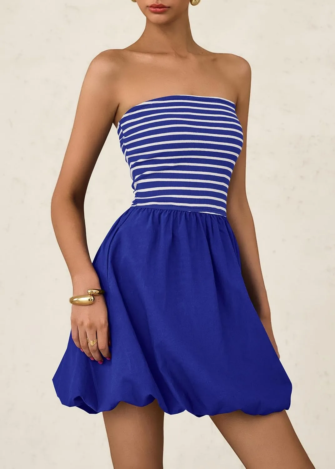 KIRUNDO Strapless Dress for Women Bubble Hem Summer Sexy Tube Top 2025 A Line Patchwork Mini Beach Vacation Sundress