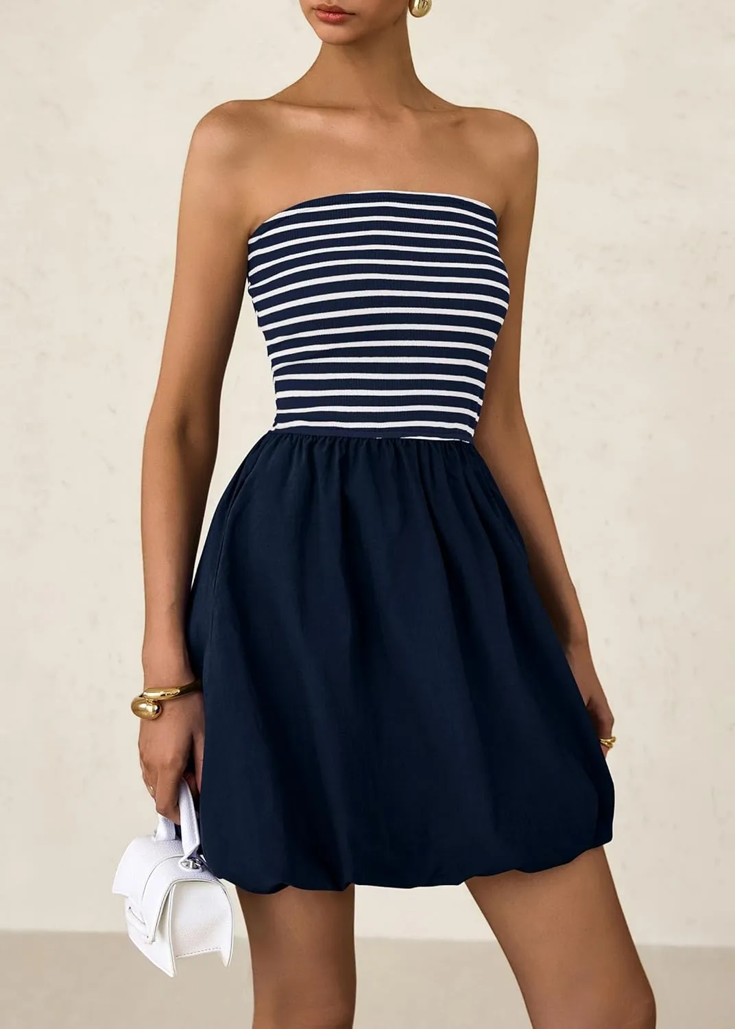 KIRUNDO Strapless Dress for Women Bubble Hem Summer Sexy Tube Top 2025 A Line Patchwork Mini Beach Vacation Sundress