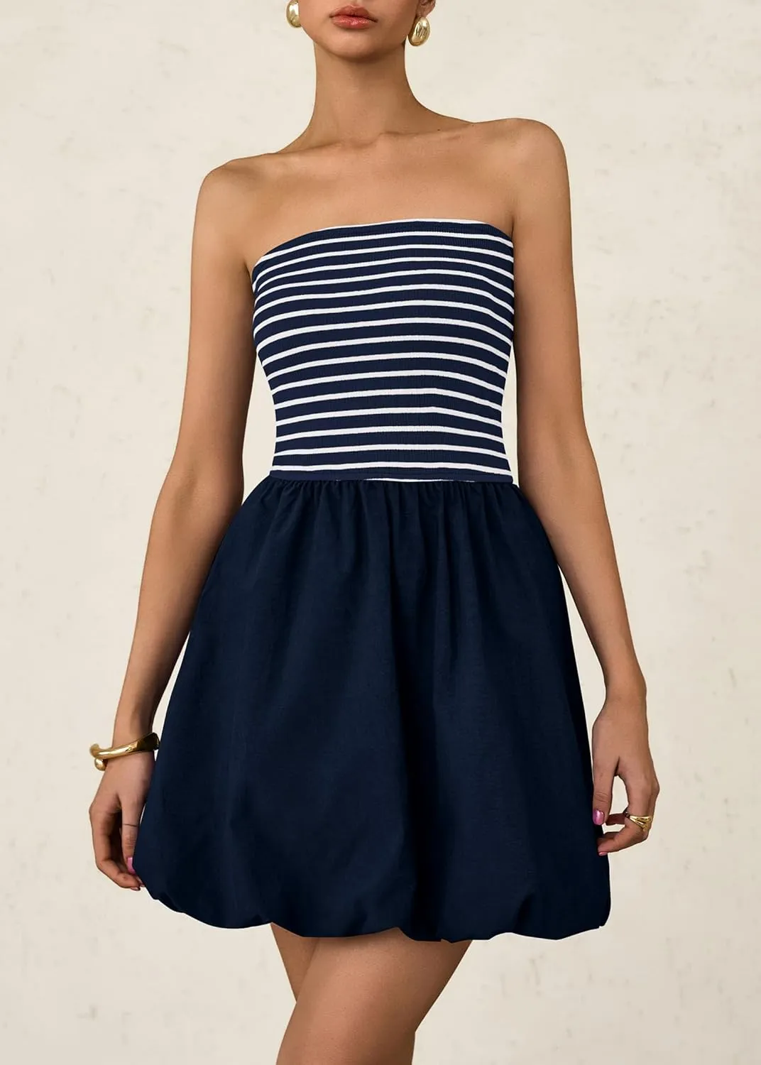 KIRUNDO Strapless Dress for Women Bubble Hem Summer Sexy Tube Top 2025 A Line Patchwork Mini Beach Vacation Sundress