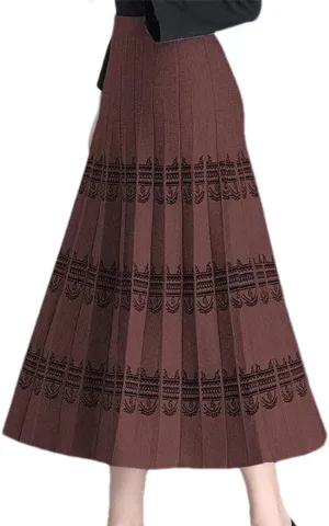 Knitted Long Pleated Skirt Women Autumn Winter Warm High Waist Midi Skirt Retro Shiny Office Skirts