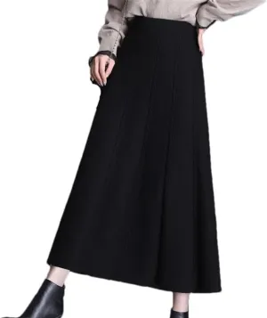 Knitted Pleated Skirt Women's Midi Elastic High Waist Autumn A-Line Sweater Winter Wool Long Skirts