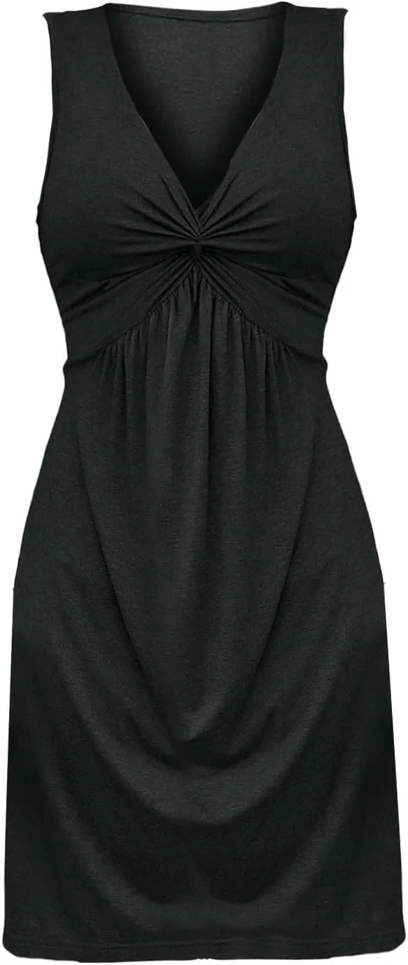 Knotted Front Summer Cotton Casual Vacation V Neck Tank&Sleeve Dresses Plus Size A Line Style Cocktail Slutty Warp