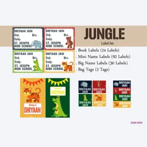 Label Set <br/>Jungle Theme<br><span style="font-size: 11px; font-family:Helvetica,Arial,sans-serif;">Assorted pack containing 146 labels and 2 bag tags </span>