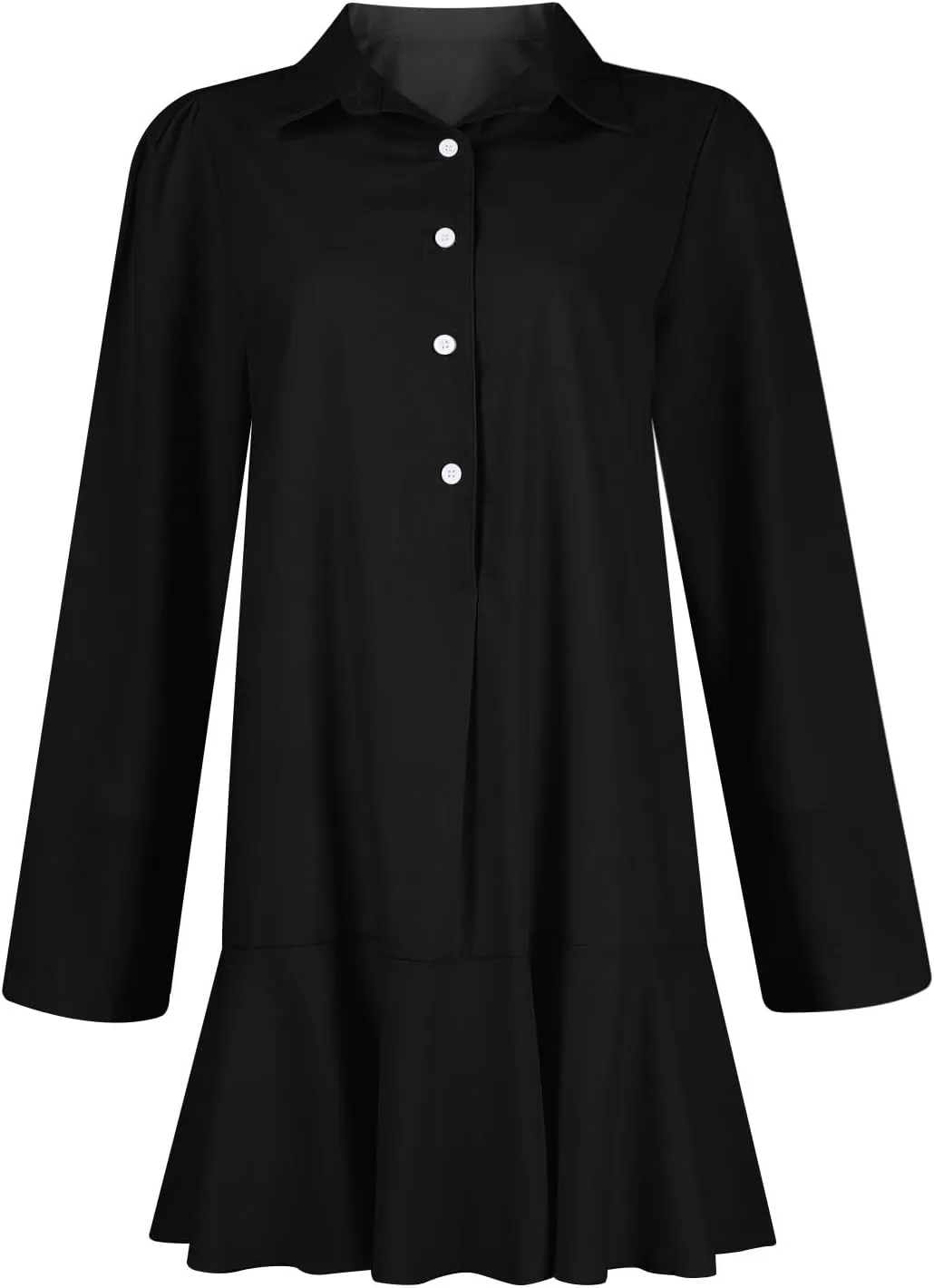 Linen Shirt Dresses for Women Button Down Long Sleeve Short Mini Dress Classic Collar Ruffle Flowy Hem Sundress