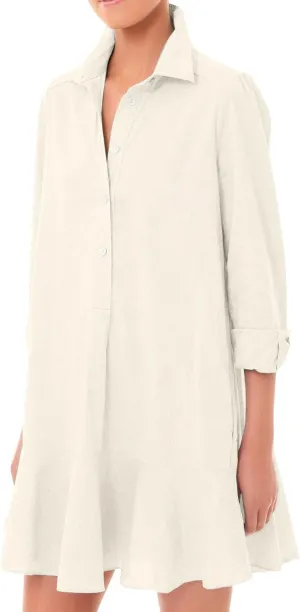 Linen Shirt Dresses for Women Button Down Long Sleeve Short Mini Dress Classic Collar Ruffle Flowy Hem Sundress