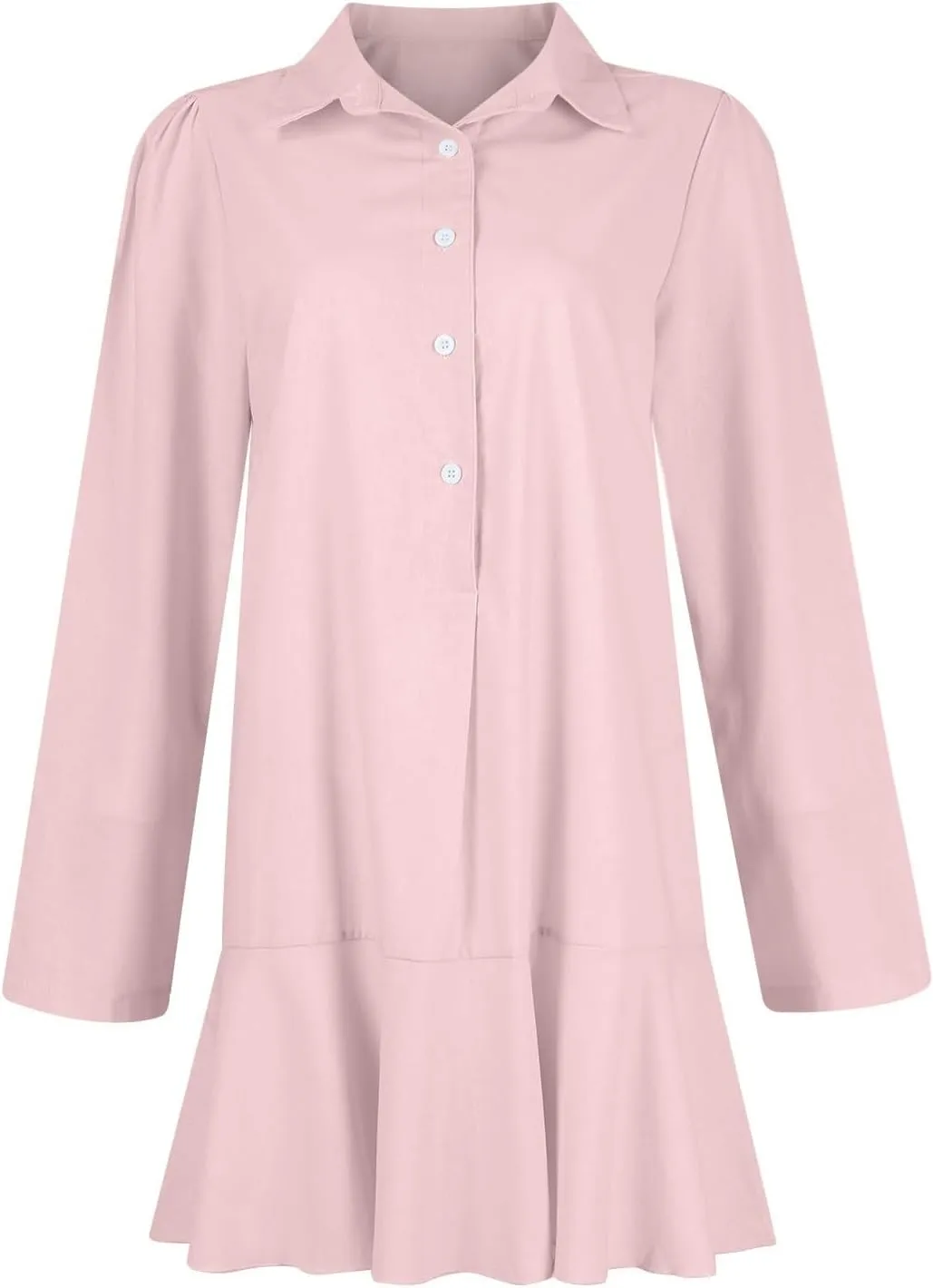 Linen Shirt Dresses for Women Button Down Long Sleeve Short Mini Dress Classic Collar Ruffle Flowy Hem Sundress