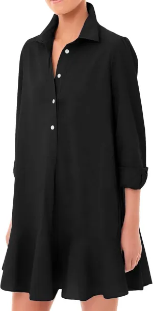 Linen Shirt Dresses for Women Button Down Long Sleeve Short Mini Dress Classic Collar Ruffle Flowy Hem Sundress