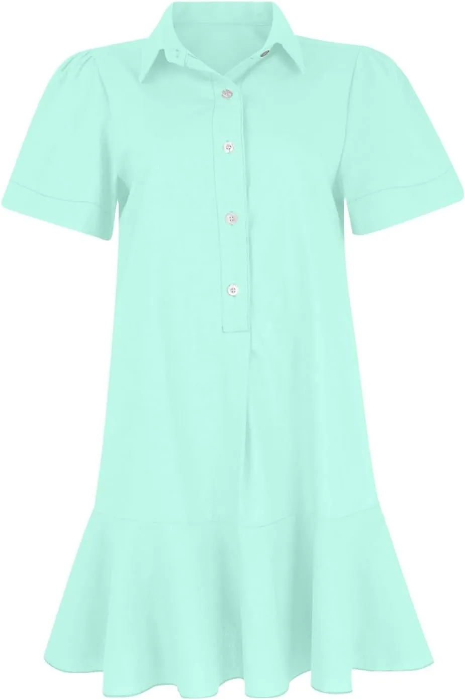 Linen Shirt Dresses for Women Button Down Long Sleeve Short Mini Dress Classic Collar Ruffle Flowy Hem Sundress