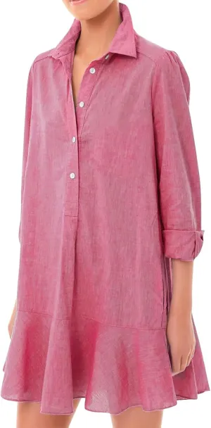 Linen Shirt Dresses for Women Button Down Long Sleeve Short Mini Dress Classic Collar Ruffle Flowy Hem Sundress