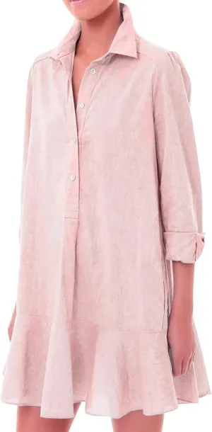 Linen Shirt Dresses for Women Button Down Long Sleeve Short Mini Dress Classic Collar Ruffle Flowy Hem Sundress