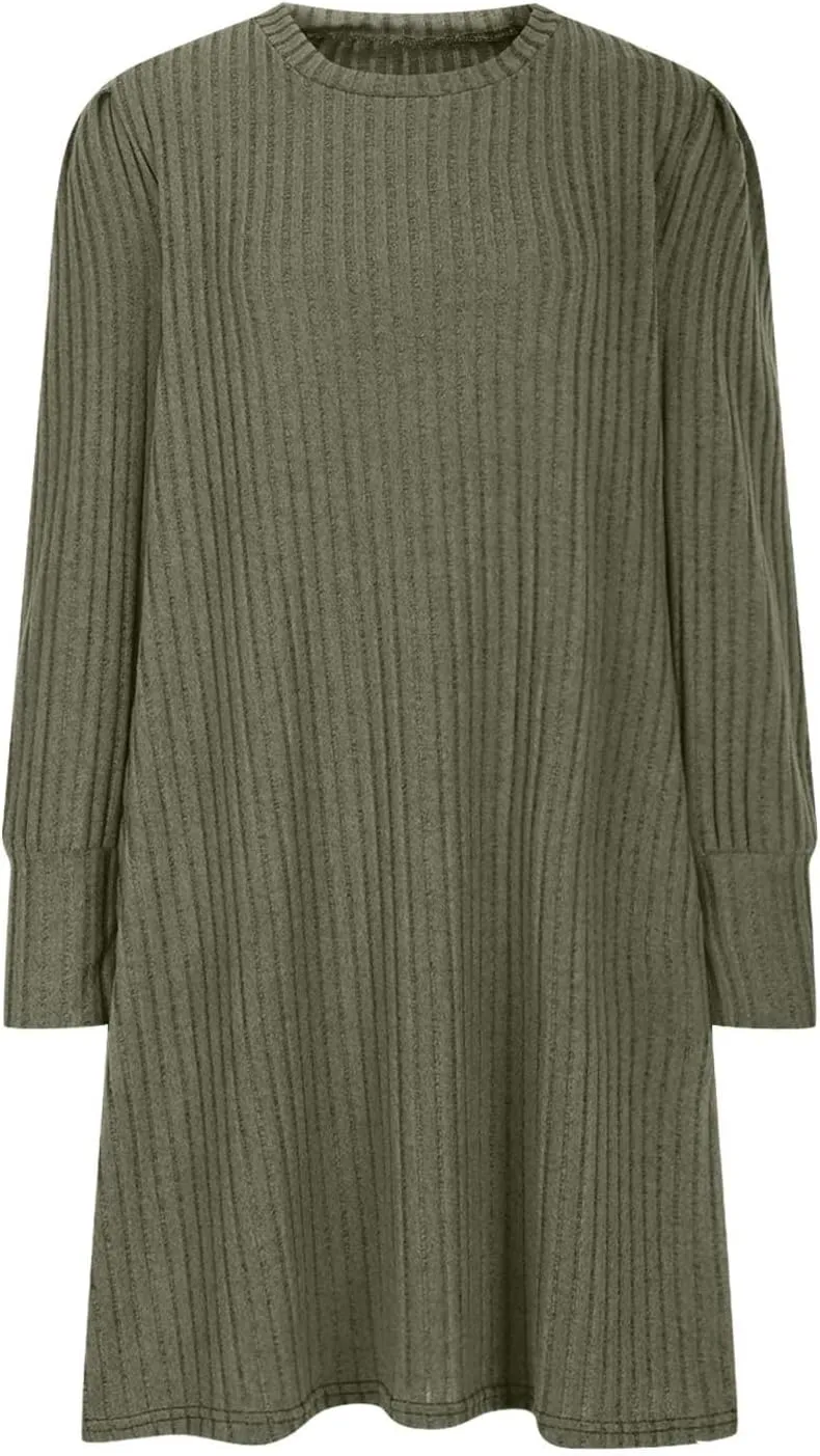 Long Sleeve Ribbed Knit Long Sleeve Dress with Pockets for Women Casual Winter Fall Midi Wedding Guest Work Outfits
