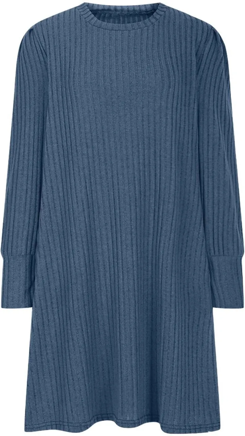Long Sleeve Ribbed Knit Long Sleeve Dress with Pockets for Women Casual Winter Fall Midi Wedding Guest Work Outfits