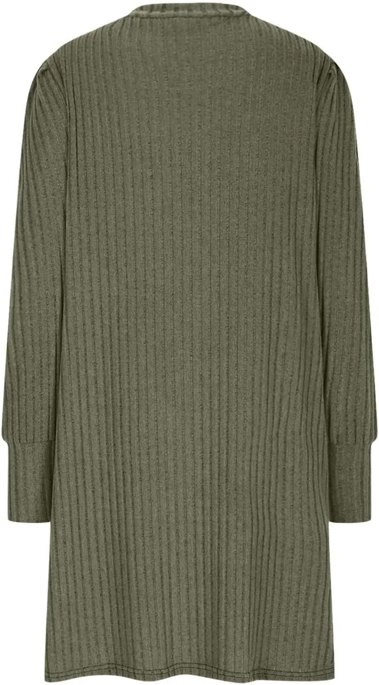 Long Sleeve Ribbed Knit Long Sleeve Dress with Pockets for Women Casual Winter Fall Midi Wedding Guest Work Outfits