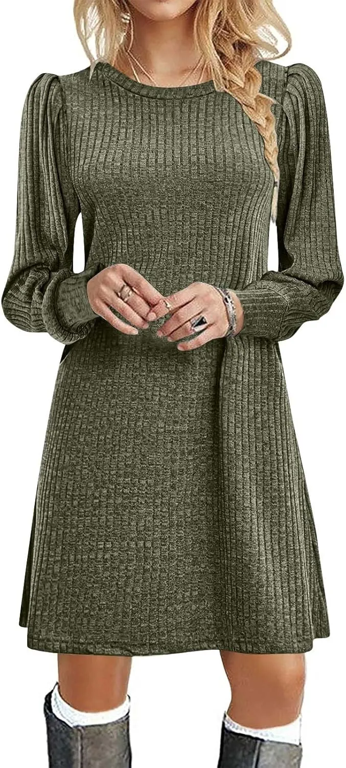 Long Sleeve Ribbed Knit Long Sleeve Dress with Pockets for Women Casual Winter Fall Midi Wedding Guest Work Outfits