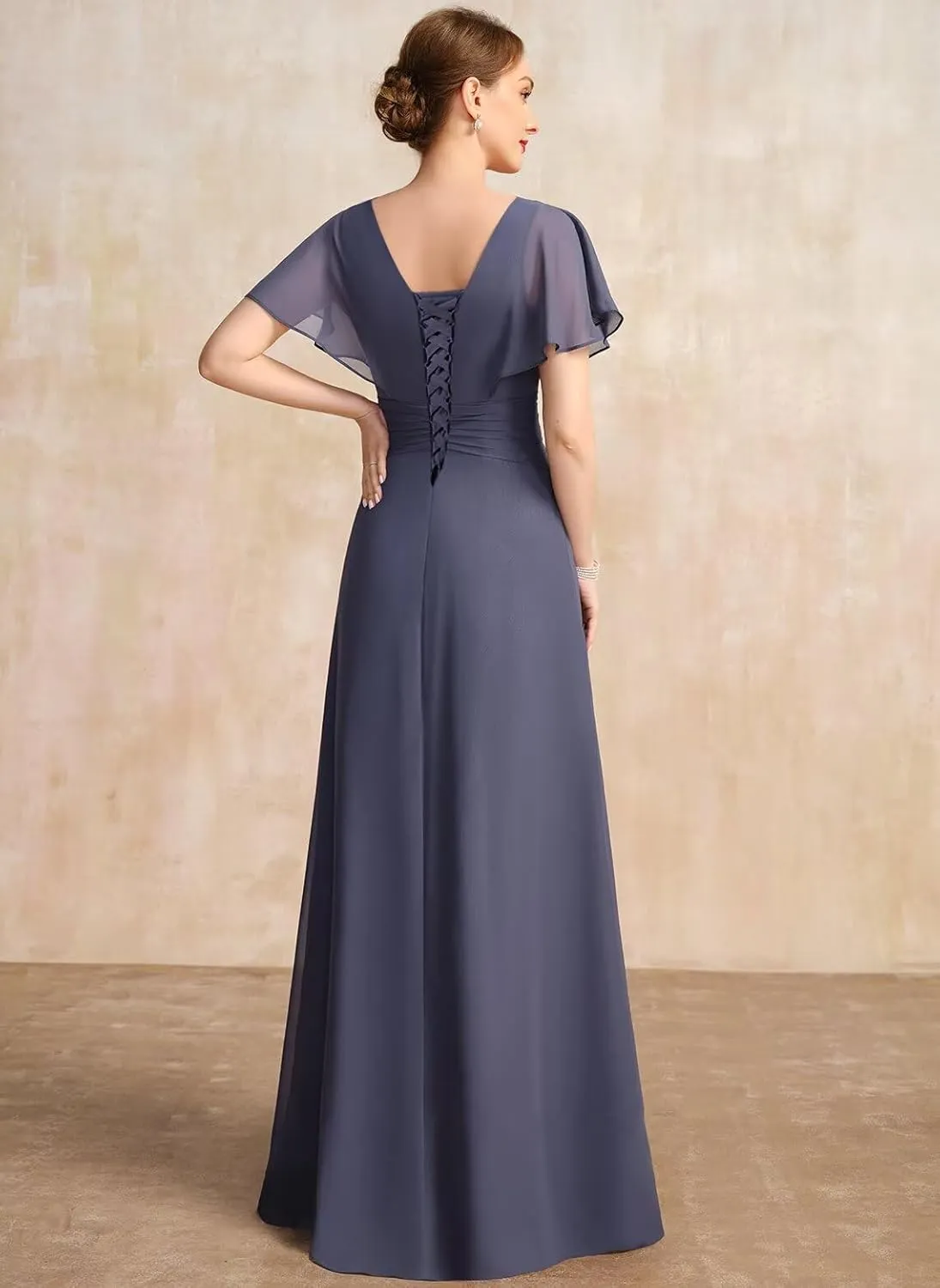Loyeloy Women's Chiffon Mother of The Bride Dresses 2025 Jewel Flutter Sleeves Aline Formal Party Gowns