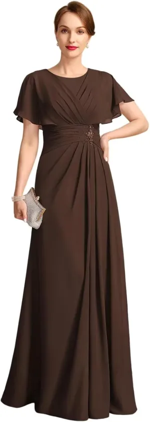 Loyeloy Women's Chiffon Mother of The Bride Dresses 2025 Jewel Flutter Sleeves Aline Formal Party Gowns