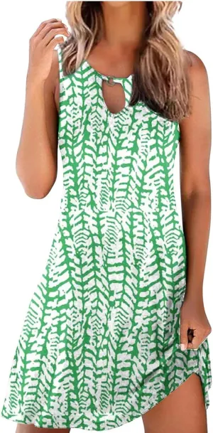 LRMQS Sun Dresses for Women 2025 Vacation Beach Casual Summer Sundresses Sleeveless Tank Short Boho Dress Spring Dresses