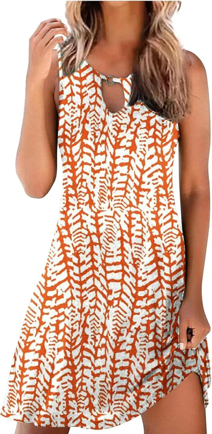 LRMQS Sun Dresses for Women 2025 Vacation Beach Casual Summer Sundresses Sleeveless Tank Short Boho Dress Spring Dresses