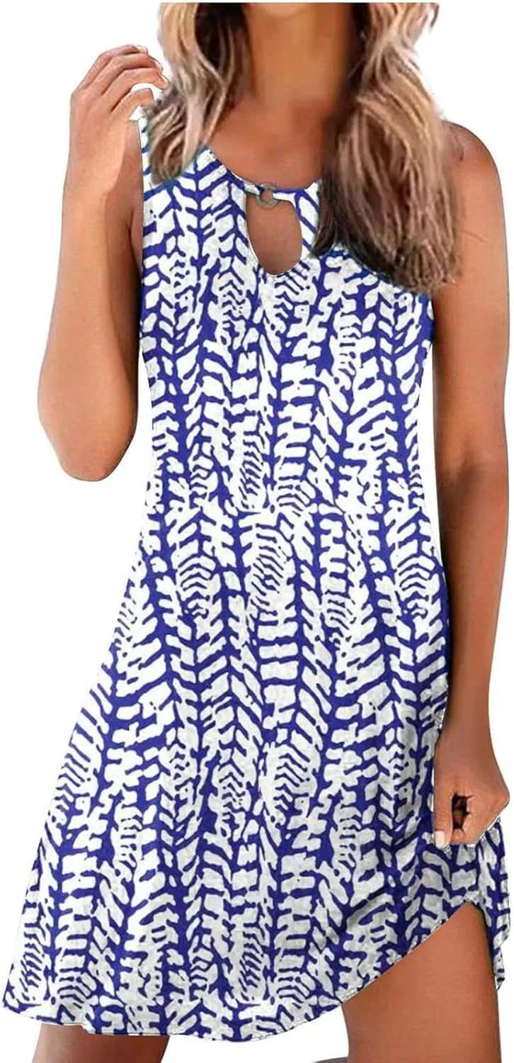 LRMQS Sun Dresses for Women 2025 Vacation Beach Casual Summer Sundresses Sleeveless Tank Short Boho Dress Spring Dresses