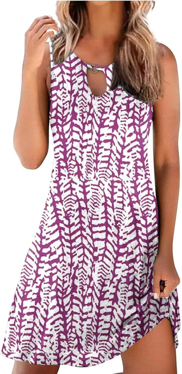 LRMQS Sun Dresses for Women 2025 Vacation Beach Casual Summer Sundresses Sleeveless Tank Short Boho Dress Spring Dresses
