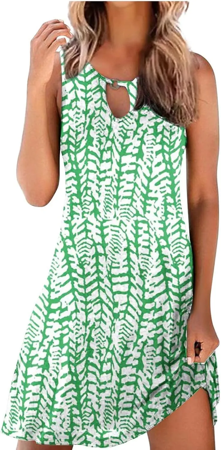 LRMQS Sun Dresses for Women 2025 Vacation Beach Casual Summer Sundresses Sleeveless Tank Short Boho Dress Spring Dresses