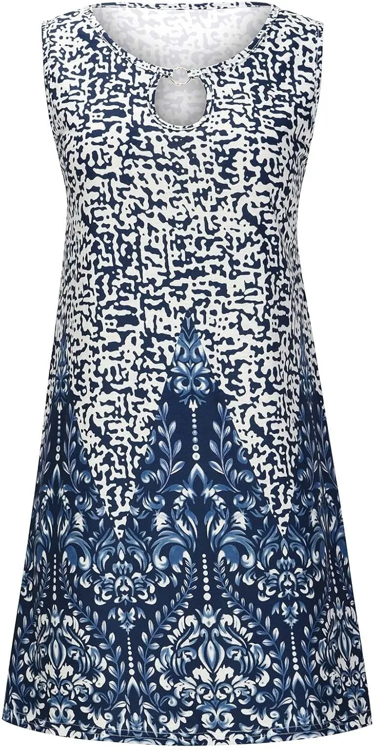 LRMQS Sun Dresses for Women 2025 Vacation Beach Casual Summer Sundresses Sleeveless Tank Short Boho Dress Spring Dresses
